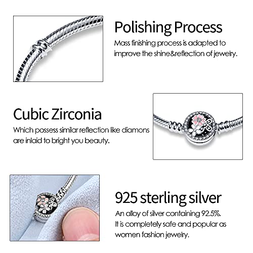Image of 925 Sterling Silver Snake Chain Bracelets Fit Pandora Charms,Heart Clasp Bracelets Perfect For Any Glamour Gift for Women with 5 A Cubic Zirconia