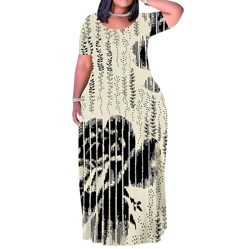 Image of PinkPatty Plus Size Maxi Dress for Women Summer Casual Short Sleeve Tshirt Dresses with Pockets (XL-6XL)