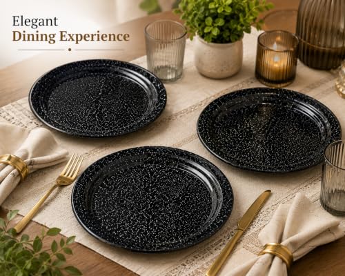 Image of Melvio By Malti Black Granite 3 Piece Dinner Plate | Melamine Dinnerware Set, Premium Dinner Set Crockery Plates Bowls Tableware for Home Dining Kitchen