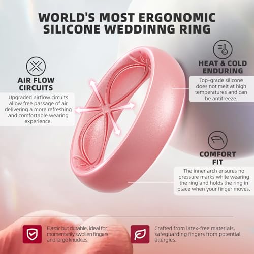 Image of Egnaro 4 /5 /8 Variety Multipack Ergonomic Breathable Bridal Rings Sets, 6mm Wide - 2mm Thick Rubber Wedding bands women, silicone Rings for her with Half Size