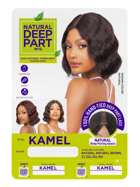 Janet Collection Natural Deep Part 100% Natural Virgin Remy Human Hair Loose Deep Wave Hair KAMEL Wig with Baby Hair. (COLOR# NATURAL)