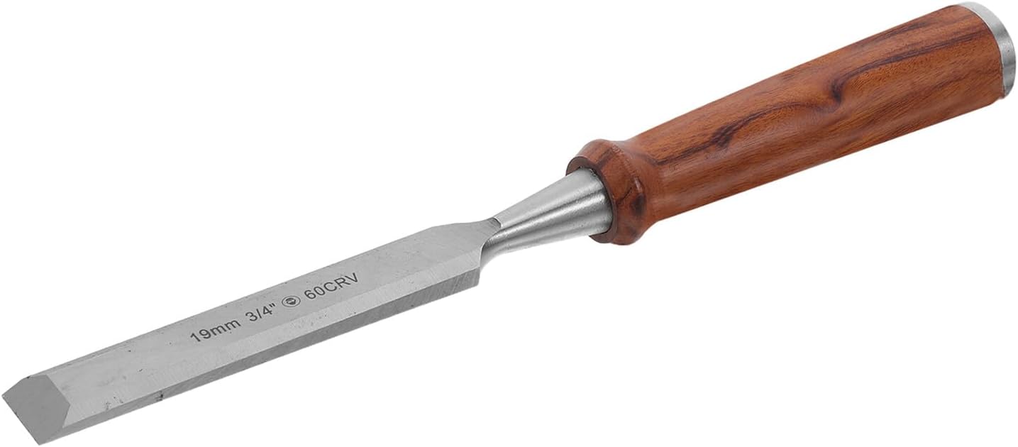 Carpenter Wood Chisel 19mm Flat Chisel for DIY Woodworking Engraving Tool with Wood Handle Blade Protection Sleeve and Storage Box for Carving Crafts
