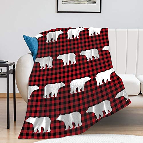 Fleece Flannel Throw Blanket Classic Air-Conditioned Quilts Reversible Fleece Plush Blanket Plaid Bears Kids Nursery Bear Nursery Red And Black Pattern Bed Throws For Car Hotel, 70 X 80 Inches #TOP6