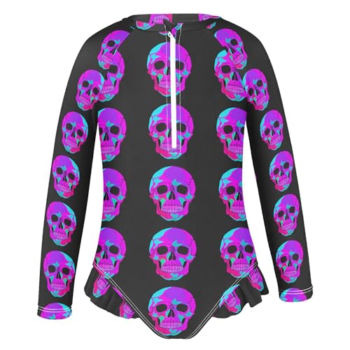 Skull Girls Long Sleeve Rashguard Swimsuit UV Protection One-Piece Swimwear Bathing Suit B04043582