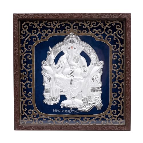 Image of Silver Plating Ganesh Frame | Divine Home Decor | Wall Mount Square PhotoFrame for Gift, Ganpati Wooden Photo Frame for Temple | Tabletop (6.50 inch x 6.50 inch Inch)