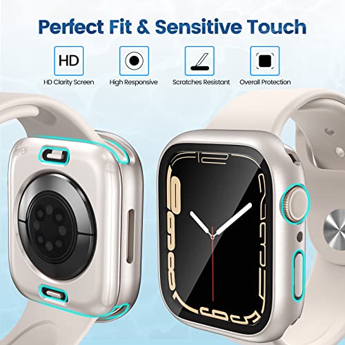 HWeggo [2 in 1] Waterproof Case for Apple Watch Series 9/8/7 Screen Protector 45mm,360 Protective PC Cover with Tempered Glass,Front & Back Bumper (Starlight) - Image 4