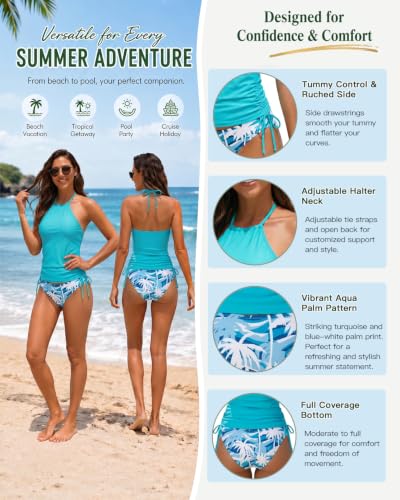 Image of Womens Two-Piece Tankini Set Cow Skull with Leopard Print Sets Swimwear Tankini Top Sets Swimwear