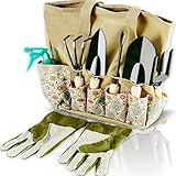 Garden Tools Stainless Steel 8-Piece Gardening Tools Heavy Duty Gardening Hand Tools Gifts for Women Who Have Everything - Includes Shovel Trowel Fork Rake Gardening Gloves Couples Gifts Ideas