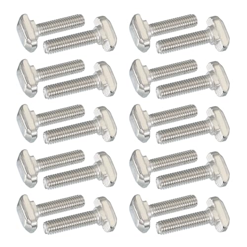 Image of PATIKIL M6 x 25 mm Thread T-Slot Bolts, 20 Pcs Drop-in Bolt Hammer Head T-Bolt Standard 8 mm Sliding Screw Stud for 30 Series Aluminum Extrusion Profile, Silver