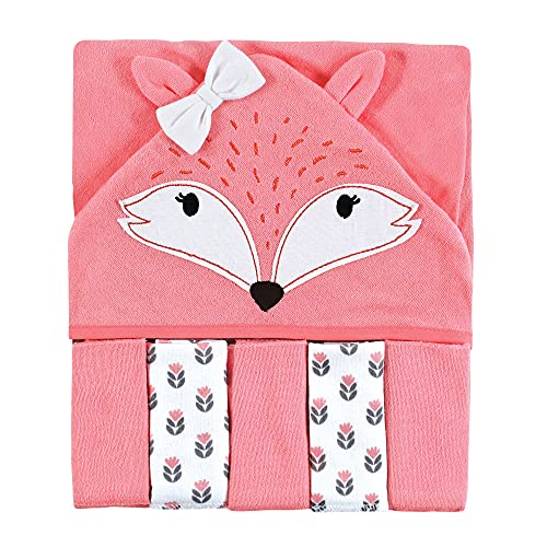 Hudson Baby Unisex Baby Hooded Towel and Five Washcloths, Girl Fox, One Size
