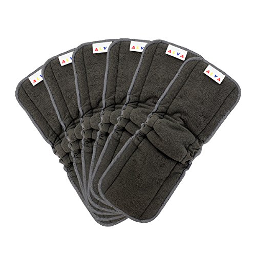 AlVABABY Charcoal Bamboo Inserts with Gussets Cloth Diaper Liner ,5-Layer Reusable Liners for Baby Cloth Diapers 6PCS 6FLN