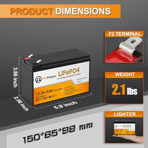 Image of 12V 8Ah Lithium LiFePO4 Battery|5000+ Deep Cycle LiFePO4 Battery|with 10A BMS|fit for Camper, Lights, Power Wheels, Fish Finder and Solar System Application
