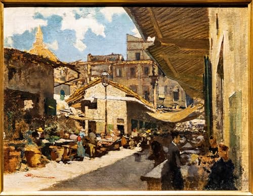 Toile le Vieux Marché de Florence par Signorini, impression d'art premium