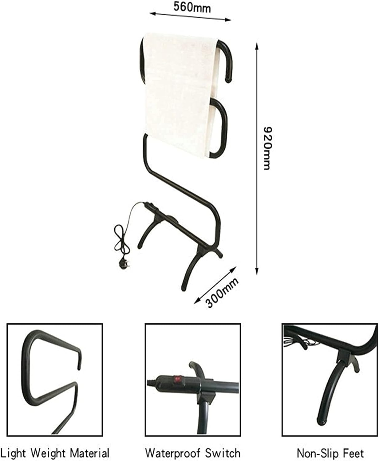 Towel Rack Bathroom Towel Drying Rack Freestanding Stainless Steel Towel Heater Rail Quick Towel Dryer Heater Towel Warmer for Bathroom Plug-in Easy Install