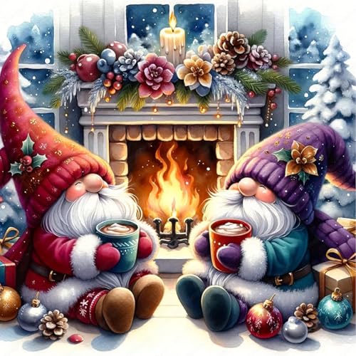 Image of Eiazuiks Christmas Stamping Cross Stitch Kit, Gnomes Christmas Counting Cross Stitch Kit for Adult Beginners, Full Line DIY Stitching Kit for Home Decor Cross Stitch Patterns 14x14 inches