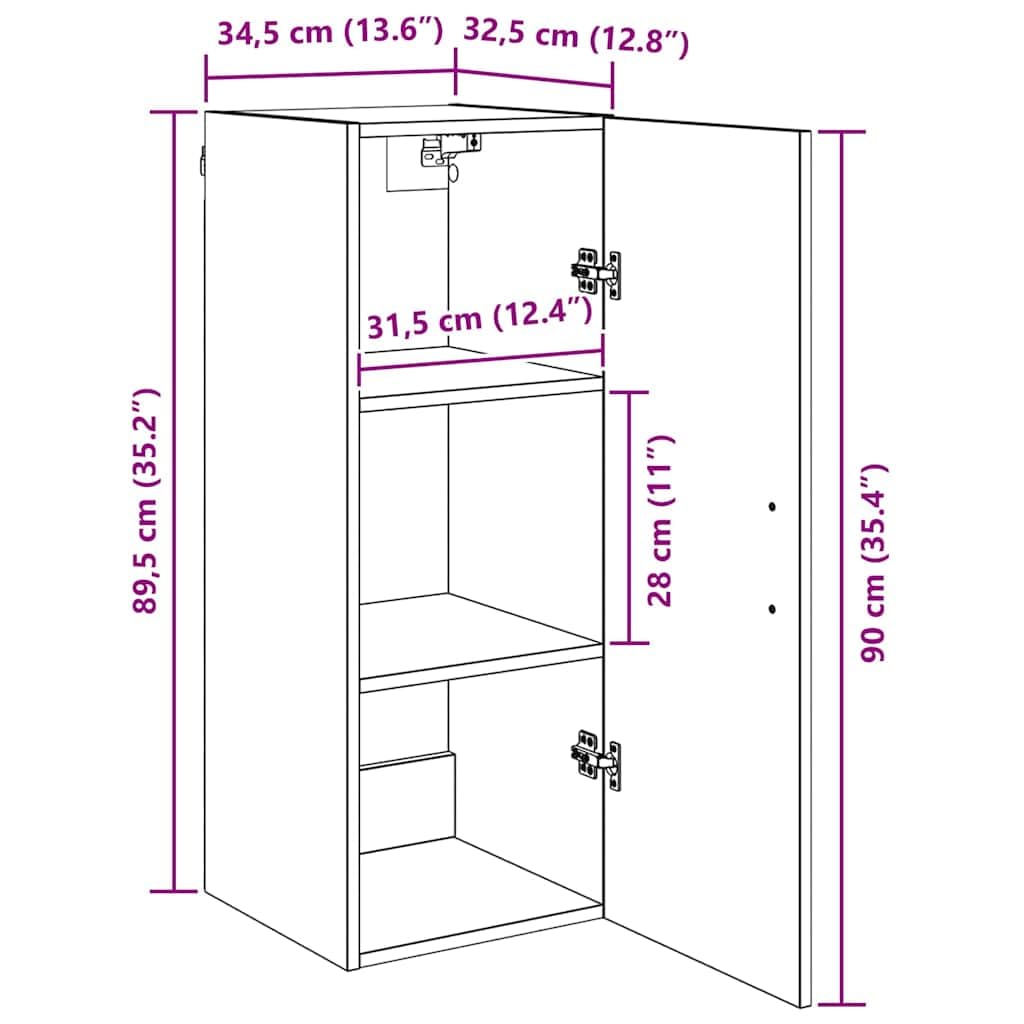vidaXL Wandschrank Altholz 34,5 x 34 x 90 cm Holzwerkstoff, Wandregal fürs Wohnzimmer, modernes Design, viel Stauraum, platzsparendes Möbelstück, praktische Aufbewahrung