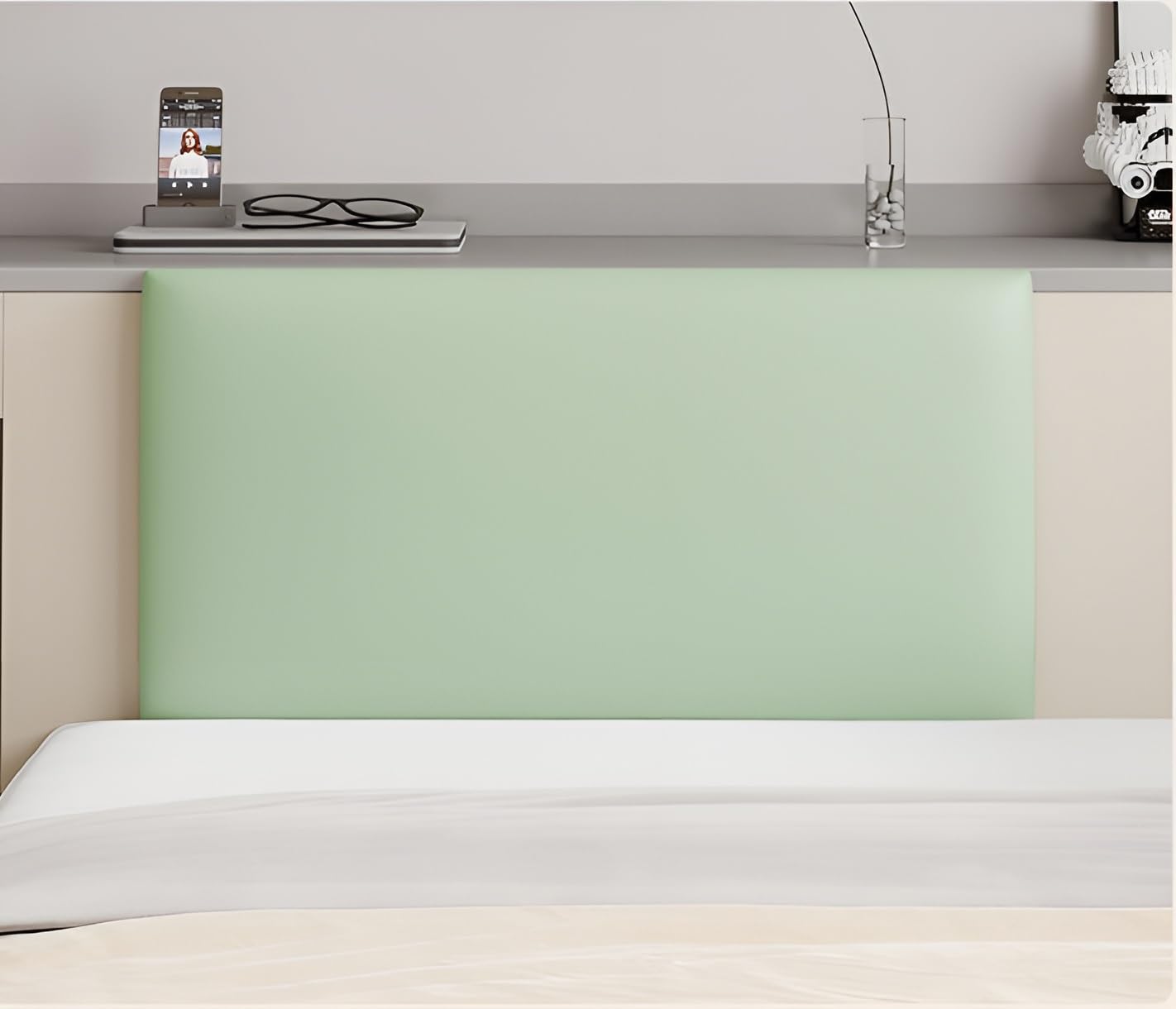 3D Thicken Upholstered Wall Panels PU Leather, Padded Wall Panels for Bedroom Easy Installation, Anti-collision, Peel and Stick Headboards for Bedroom, Children's Room, Hotel ( Color : Green , Size :