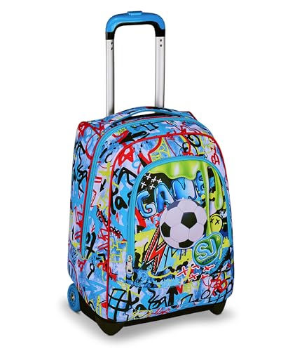 SJ GANG STYLE JAM GANG Trolley Scuola Fisso, Blu, 2 in 1, Doppio Uso, Trolley e Zaino, Zaino Scuola Elementare, Bambino