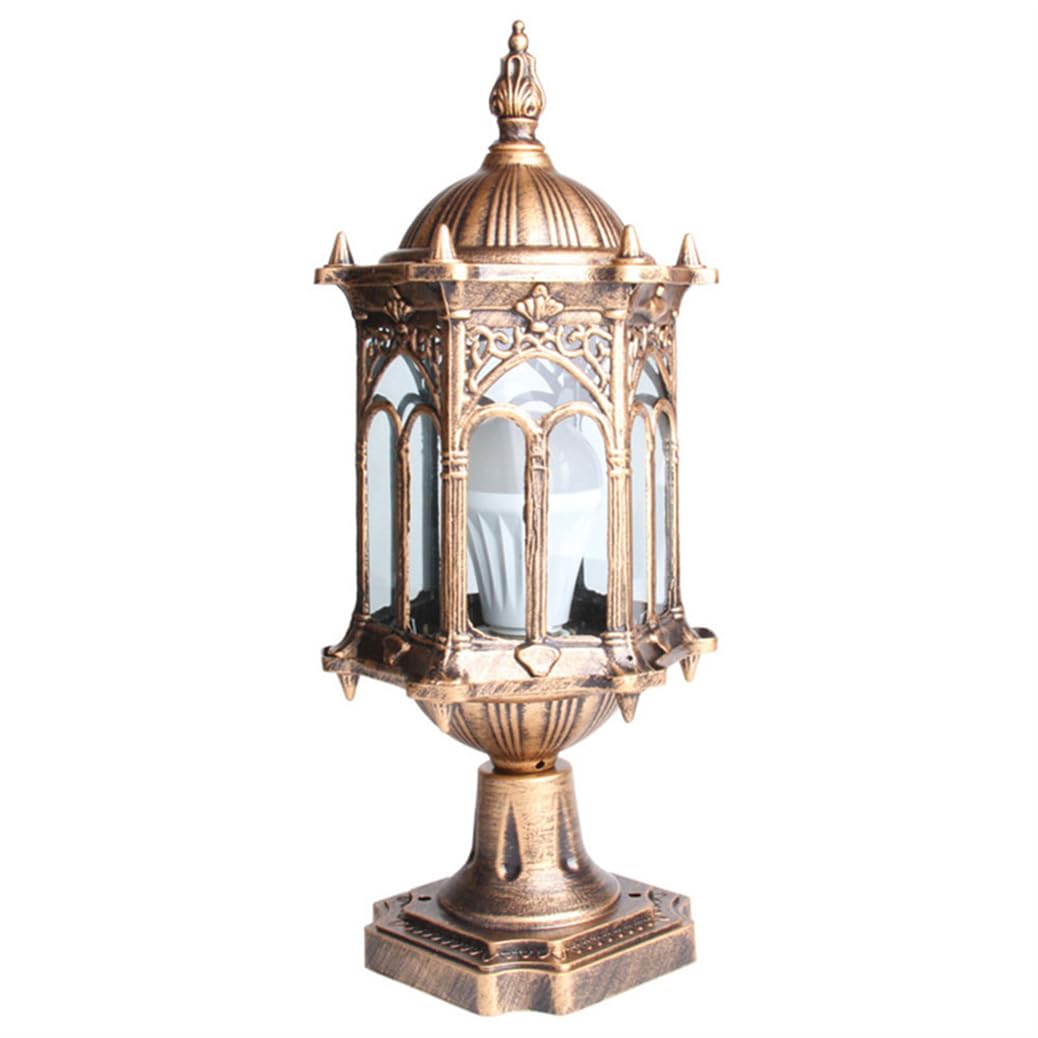 HCIPJQY Victorian Classical Fence Pillar Lamp Home Villa Post Lights Fixture Rust Bronze Finish Column Headlight with Pier Mount Base, Glass Lantern Fence Lamp Fixture E26 Base