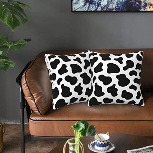 Cow Print Black White Throw Pillow Covers 18X18 Pillowcase Farmhouse Pillow Case Square Cushion For Living Room Couch Sofa Bed Home Outdoor Indoor Decorative Set Of 2 #TOP3