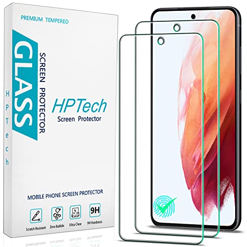 HPTech (2 Pack) Designed for Samsung Galaxy S21 FE 5G Tempered Glass Screen Protector Support Fingerprint Reader Anti Scratch Bubble Free