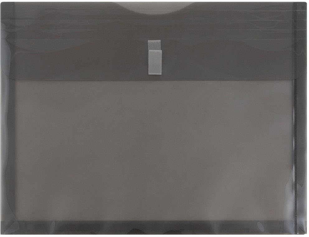 JAM PAPER Plastic Expansion Envelopes with Hook & Loop Closure - Letter Booklet - 9 3/4 x 13 with 1 Inch Expansion - Smoke Gray - 3/Pack