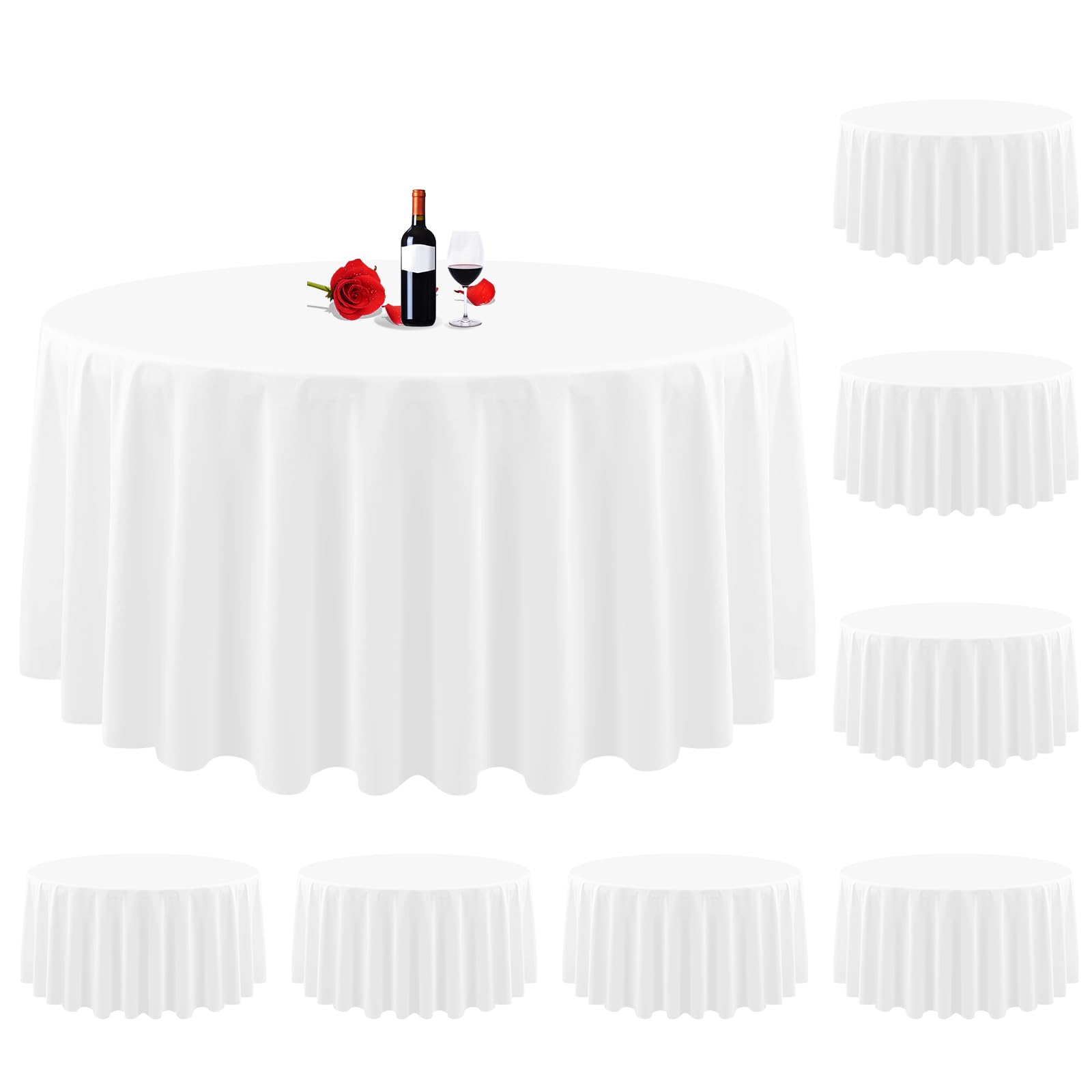 Lumaycens 8 Pack Round Tablecloth 90 Inch White Round Table Cloth Wrinkle Resistant Washable White Table Cloths Polyester Fabric Table Cover for Wedding Party Restaurant Buffet Table — image 1