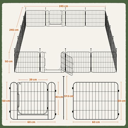 Yaheetech Welpenlaufstall 16-teilig 50 cm hoch, Laufstall mit Tür für Hunde Wohnung und Garten, DIY Hundepark für drinnen und draußen, Faltbares Welpenfreigehege Zaun Gitter