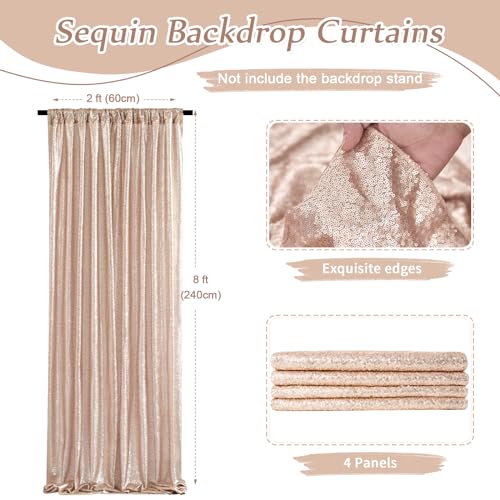 Image of Sequin Backdrop 4 Packs 2ftx8ft Champagne Shimmer Baby Shower Curtains Wedding Party Background Drapes Photograph