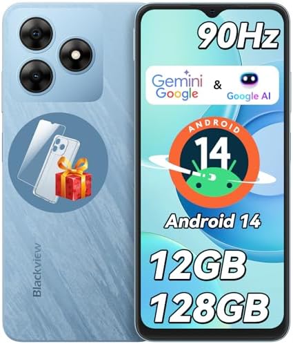 Blackview Wave 8 Android 14 Smartphones, Octa-core 12GB +128GB Expand 2TB Unlocked Cell Phone, 90Hz, Fingerprint & Face Unlock, 5000mAh Android Phone Unlocked, 2 Years Warranty, 3.5mm Earphone Jack