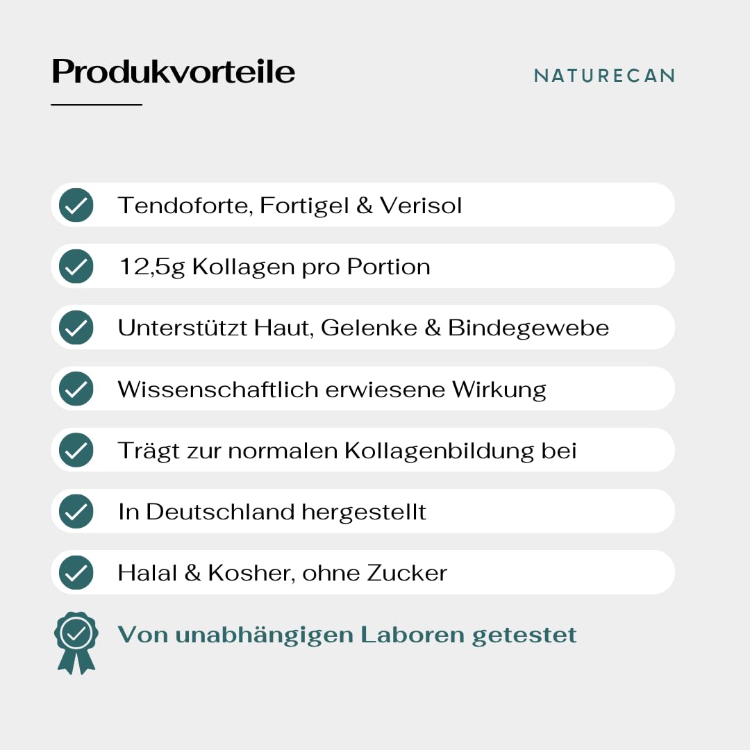 NATURECAN Peptydy kolagenowe, z witaminą C, cynkiem i miedzią, 12,5 g kolagenu na porcję, łatwo rozpuszczalne, wyprodukowano w Niemczech (600 g, Truskawka)