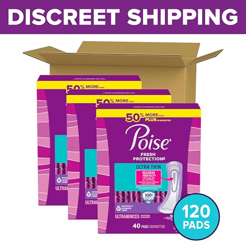 Image of Poise Ultra Thin Incontinence Pads for Women, 6 Drop, Long, 120 ct