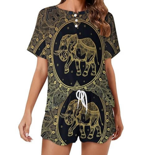 Pyjama femme manches courtes Éléphant d'or parfait pour vos matins cocooning