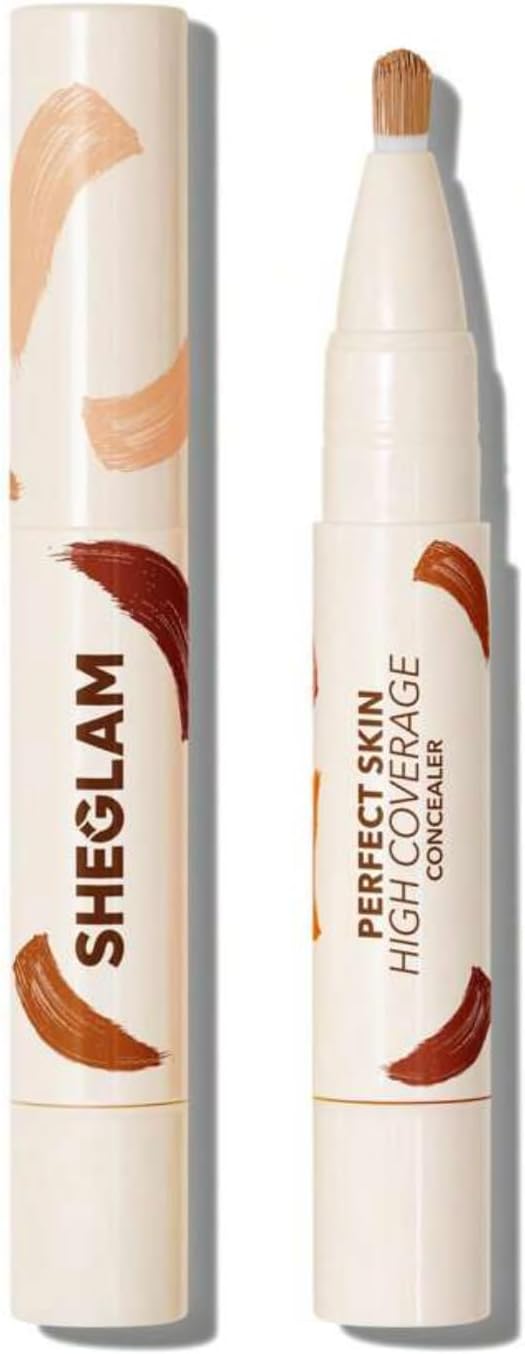 SHEGLAM Perfect Skin High Coverage Concealer - Liquid Concealer Brush Moisturizing Weightless All - Day Hydrate Concealer Makeup (Almond)