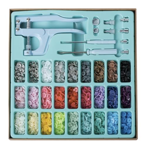 Plastic Snap Fastener Kit, Plastic and Metal Snap Buttons with Snaps Pliers Set, 270 Sets Resin and Metal Snap Buttons for Sewing and Crafting (Blue) by LBTEE - Used condition - US$17.05