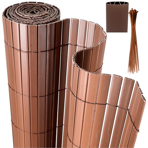 Joparri PVC Sichtschutzmatte, 80 x 400 cm, Braun Sichtschutzzaun mit Kabelbindern, Sichtschutzstreifen, Balkonverkleidung, 4-Gewicht-Verstärkung Blickdicht, Gartenzaun, Windschutz UV-beständig