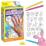 Creativity for Kids Color-In Neon Tattoos Mini Kit | Customize 18 Trendy Designs with Temporary Tattoo Markers | DIY Craft Kit for Kids | Great Valentine's Day Gift (Ages 6+)