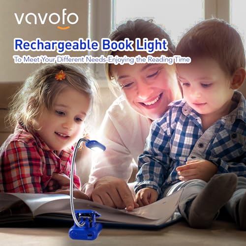 VAVOFO Rechargeable Book Light for Reading in Bed Kids, 7 LED Reading Light with 9-Level Warm Cool White Daylight, Eye Care Lamp with Power Indicator for Bookworms (Royal Blue) - Image 3