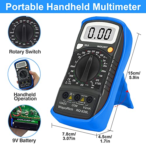 Digital Multimeter 2000 Counts Mini Multimeter Measures 600V Ac/Dc Voltage Amp Ohm Volt Tester With Temperature Continuity Transistor Diode Data Hold（9V Batter）-Waporich #TOP2