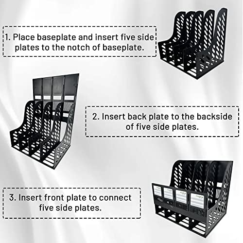 Ysenchan Magazine File Holder, Plastic File Folder Holder For Desk, 4 Compartments Desk Organizer For Office Storage, Vertical Binder Organizer, Black #TOP4