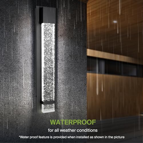 Image of ASD LED 24 inch Bubble Glass Wall Light Fixture, Outdoor & Indoor Seeded Sconce | 3CCT, Waterproof, Dimmable, ETL Listed | 20W 600LM 3000-5000K 100-277V | Exterior Lantern, Porch Lighting | Black, 4 Pack