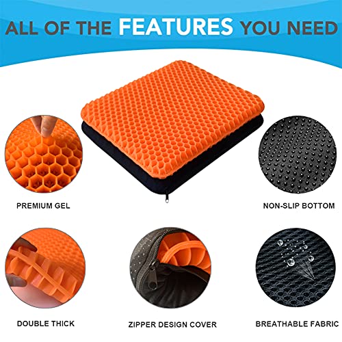 Gel Seat Cushion - Enhanced Double Thick Egg Seat Cushion With Non-Slip Cover - Office Chair Car Seat Cushion - Sciatica & Back Pain Relief - Perfect For Office Chair Car Wheelchair Travel (Orange) #TOP2