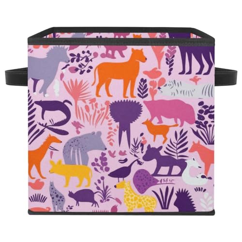 Bac de rangement cube violet 28cm pliable avec poignées cuir