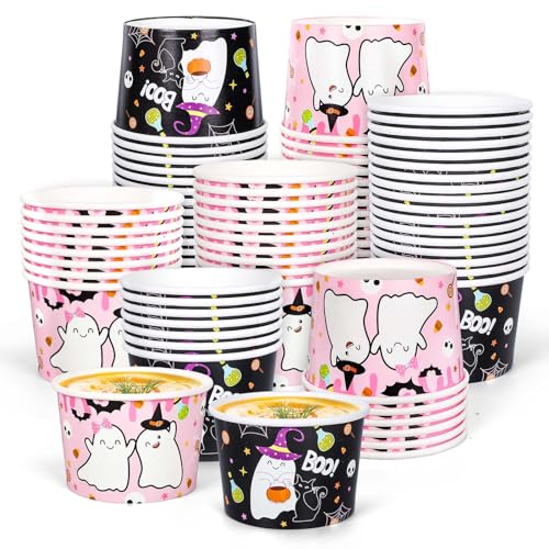 100Pcs Halloween Snack Cups Cute Cartoon Ghost Disposable Paper B...