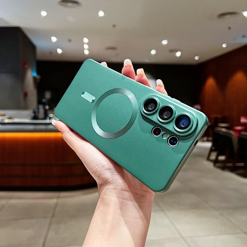 Image of LuxuryKase Premium MagSafe Case for Samsung Galaxy S26 Ultra | Shockproof & Anti-Scratch Cover | Soft Silicone with Wireless Charging | Camera Lens Guard - Green