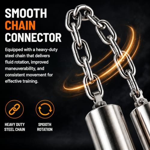 Image of VINEX Stainless Steel 2 in 1 Nunchaku with Lock - Professional Grade Foldable & Lockable Metal Nunchucks for Martial Arts Training, Ideal for Karate Practice (with Lock)