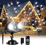 Christmas Projector Lights Outdoor, Greenclick Upgraded 2-in-1 Rotating Snowflake Projector with Rem