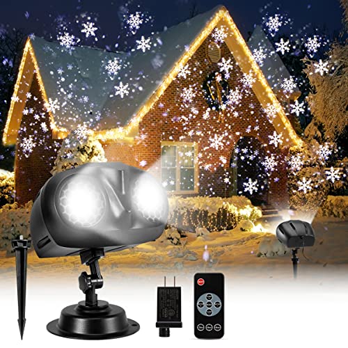 Christmas Projector Lights Outdoor, Greenclick Upgraded 2-In-1 Rotating Snowflake Projector With Remote Timer Ip65 Waterproof Led Christmas Snowfall Projection Lamp For Xmas Holiday House Decoration #TOP6