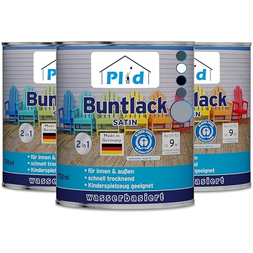 Plid® Buntlack Außen & Innen - 2.25l Silbergrau - Holzfarbe & innen - Holzlack wetterfest - Holzschutzfarbe Aussen & Innen - Wetterschutzfarbe Holz - Holzlasur - Farbe für Holz