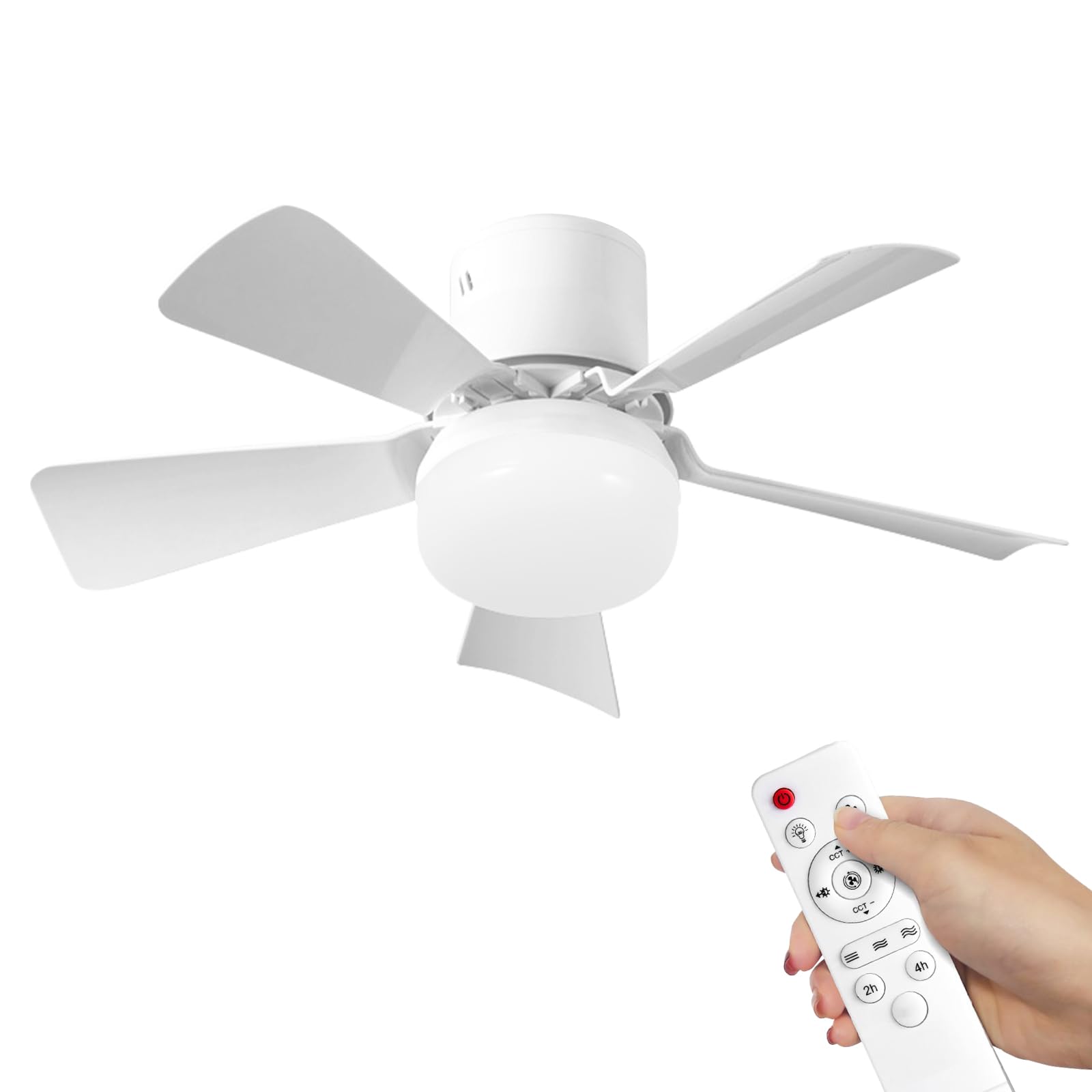 Eznaobo Ceiling Fans with Lights, E27 LED Ceiling Fan with Remote and Timing, 30W 1800 Lumens 3000-6500K 3 Speeds 3 Color, Small Ceiling Fan, Quiet Ceiling Fan for Bedroom, Living Room (White)
